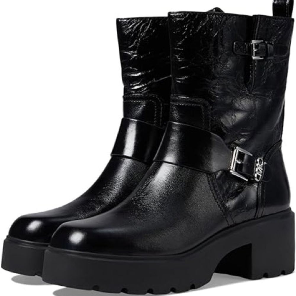 Michael Kors Black Combat Boots with Glossy Leather